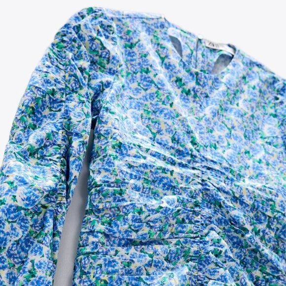NWT Zara multicolour floral print gathered blouse, S - Picture 4 of 6